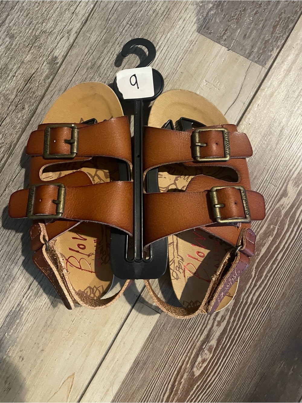 Kids All Leather Brown Double-Buckle, Velcro Back Strap Sandals